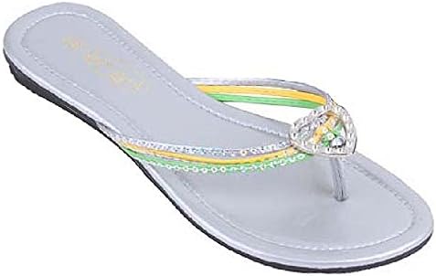 New Fashion Womens Slip On Sandals W/Sequins &amp; Stones (10, Silver 2526)