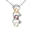 Tri-Color Pearl Floret Rings Platinum Overlay CAREFREE Sterling Silver Pendant Necklace