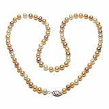 Sterling Silver Natural Pastel Multi-Color Freshwater Cultured Pearl A Grade  5.5-6mm Necklace, 18