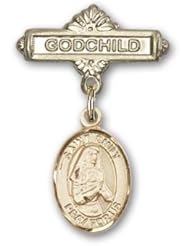14K Gold Baby Badge with St. Emily de Vialar Charm and Godchild Badge Pin