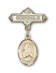 Gold Filled Baby Badge with St. Emily de Vialar Charm and Godchild Badge Pin