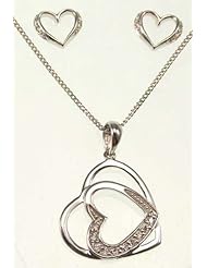 Kala-isjewels- Ladies - 925 Sterling Silver CZ "" Hearts "" Pendant (1,06"" ),Earrings and Chain ( 17,71"" )
