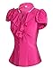 Zerdocean Women Elegant Stand Collar Lotus Leaf Ruffle OL Short Sleeve Blouse