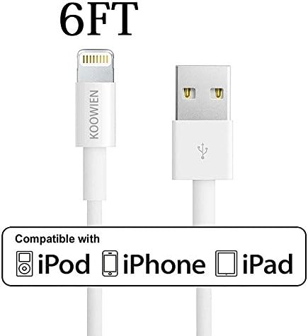 Lightning Cable, KOOWIEN 6FT 8Pin Extra Long USB Sync Cord Charging Cable for iPhone 6S/6S Plus/6/6 Plus, 5/5S/5C/SE, iPad Mini Pro Air 2 and More (White)