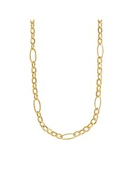 14K Yellow Gold Flat Chain Necklace with Oval Stations