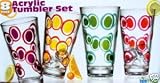 New 8 Piece Acrylic Tumbler Set100% Clear Acrylic with Colored Dots Finish, BPA Free