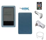 6 Pieces Accessory Combo for Barnes and Noble Nook E-Book Reader: Includes (Blue) Silicone Skin Case Cover, LCD Screen Protector, USB Wall / Travel Charger, USB Car Charger, 2in1 USB Sync and Charging Data Cable and Light Blue Fishbone Style Keychain