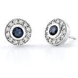14K WHITE-GOLD 0.99 ctw BLUE SAPPHIRE & DIAMOND EARRING !!! Free Shipping !!!