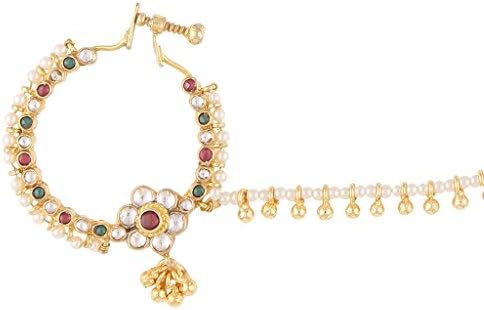 Sri Shringarr Women's Gold Finish With Kundan Nose Ring
