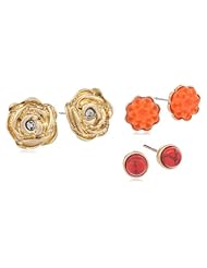 NINE WEST VINTAGE AMERICA "Coral Crush" Worn Gold, Coral Earrings Trio Set