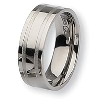 Chisel Grooved Brushed and Polished Titanium Ring (8.0 mm) - Size 11.5