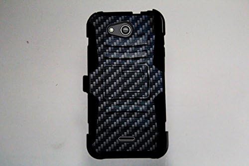 For Microsoft Lumia 735 Armor Hybrid Case Silicone Cover Kick Stand LuxGuard Holster+[WORLD ACC®] LCD Screen Protector+Stylus+Dust Cap (Carbon Fiber/Black)