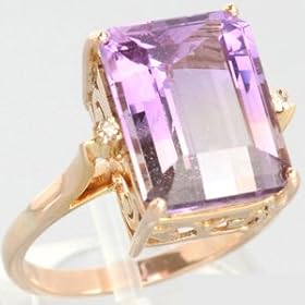10K Yellow Gold 6.6 Carat Amethyst Quartz and Diamond Estate Ring by 