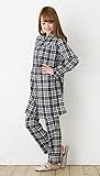 マタニティ パジャマ　格子柄/秋〜秋冬　ビエラ先染め格子　かわいいマタニティ授乳パジャマ/黒/授乳口付きマタニティ・長袖・前開き・ロング丈パジャマ/おしゃれ　マタニティー　パジャマ (M, 黒)