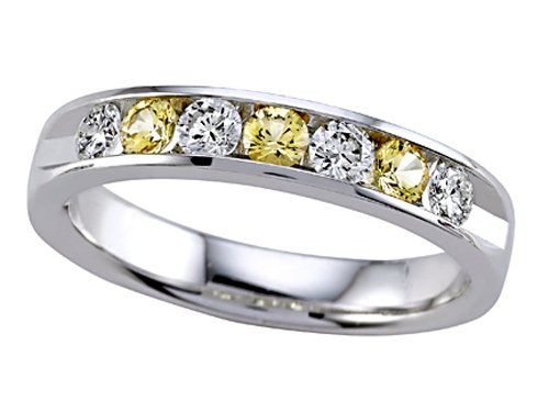 0.70 cts Round Diamond and Yellow Sapphire Band Platinum 18kt White or Yellow Gold