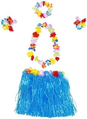 MommyPapa® Child Hawaiian Dancer Grass Skirt with Flower Costume and Head Piece (blue)