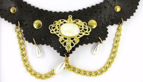 Schmuck Damen Leder Halskette mit Messingelementen 