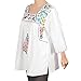 Women's Peasant Tunic Top - Embroidered Flowers White Cotton Blouse