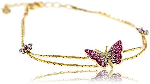 Bracelet with Dainty Butterfly Flowers: Beautiful Tiny 18K Gold Plated Crystals Bracelet by The East Bar