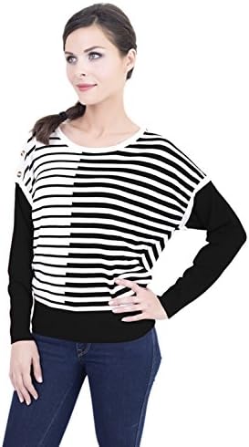 Girl 11-16 Years Crew Neck Batwing Sleeves Striped Pullover Sweater