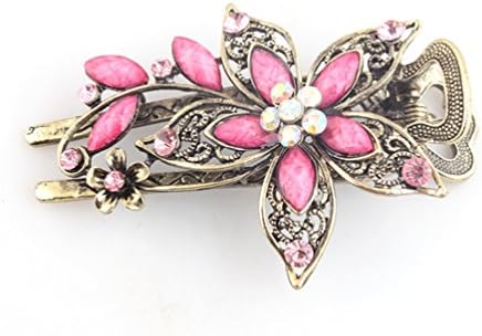 Bling2Bling Vintage Handcraft Rhinestones Artificial Crystal Flower Hair Clip Bridal Wedding Jewelry Hiarpin Barrette (Pink)