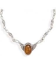 MMA Silver - 16 inch Amber Necklace with Leaf Design