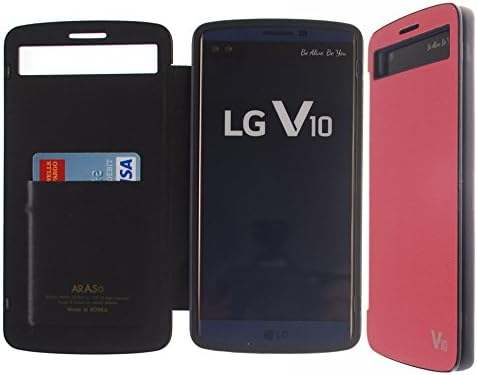 Style Bumper [Quick Window View] Case PU Leather [Magnetic Closure] Flip Cover [Anti Shock] 1 Credit Card Case For LG V10 (Pink)