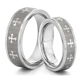 His & Her's 8MM/6MM Tungsten Carbide Silver Cross Wedding Band Ring Set w/Laser Etched Celtic Design (Available Sizes 4-14 Including Half Sizes)