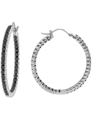 14k White Gold Black Diamond Hoop Earrings (2 cttw)
