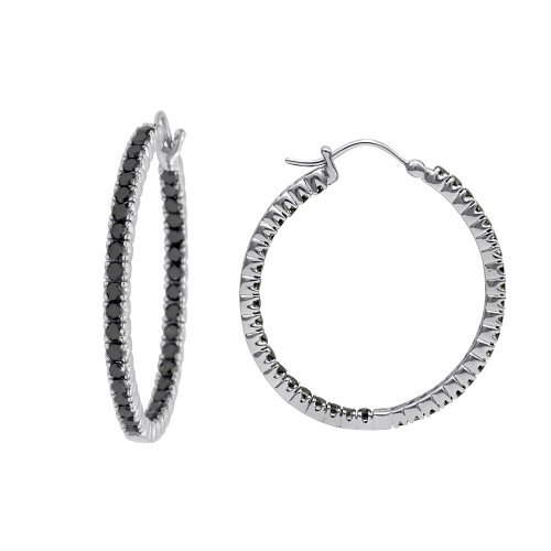 14k White or Yellow Gold Black Diamond Hoop Earrings (2 cttw)