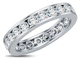 4mm Solid 14k White OR Yellow Gold Round Brilliant Cut Highest Quality CZ Cubic Zirconia Eternity Anniversary or Wedding Ring Band (Available in sizes 5 , 6 , 7 & 8)