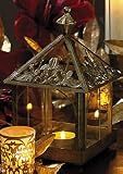 Gold Conservatory Holiday Lantern with Battery Operated Flickering Votive Candle