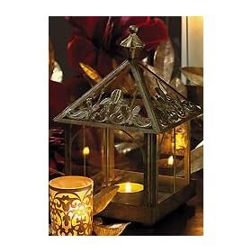 Gold Conservatory Holiday Lantern with Battery Operated Flickering Votive Candle