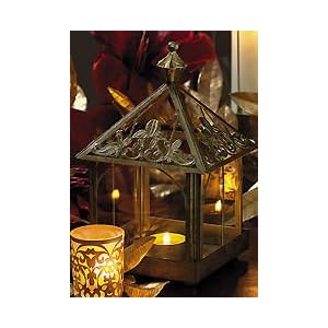 Gold Conservatory Holiday Lantern with Battery Operated Flickering Votive Candle by Illuminations