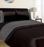 Chelsea Shiny Satin Black/Silver Soft Touch Complete Double Duvet/Quilt Cover Set