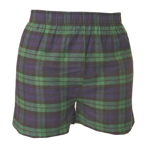 Blackwatch Plaid Tartan Check flannel covered waist Cotton Solid Boxers boxer shorts, heavyweight 100% cotton, FALSE FLY, longer cut seam. 5 Adult Sizes