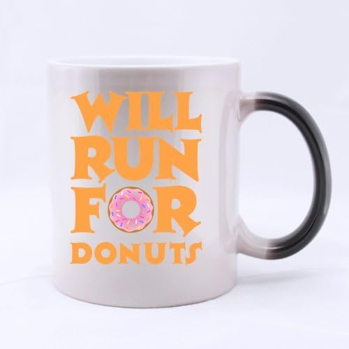 Funny Donut Mug - Best Cool Will Run For Donuts Morphing Coffee Mug or Tea Cup - 11 ounces