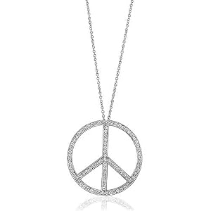 Sterling Silver Pendant Cubic Zirconia CZ Large Peace Si