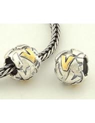 925 solid sterling silver initial letter alphabet V charm bead compatible with Pandora, Chamilia, Troll, Biagi bracelets jewelry jewellery