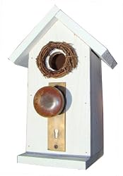 Funky Randy Birdhouse 12.5" - Antique White Door Knob Key Plate Usable Free Stand R-109