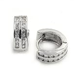 Sterling Silver Huggie Hoop Earrings with Clear CZ - Size: 6mm x 13mm