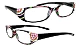 LZ New York High Quality Multi Black Frame Women Fashion Reading Glasses with Genuine Swarovski Jet, Light Rose, Peridot, Topaz & Crystal Clear /+125