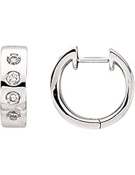 14K White Gold Diamond Hoop Huggy Earrings -- LIFETIME WARRANTY