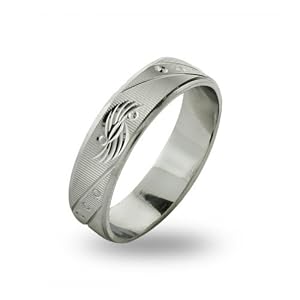 Sterling Silver Diamond and Matte Diagonal Dot Design 6mm Wedding Band Ring, Size 10
