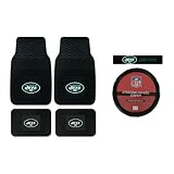 A Set of 4 Universal-Fit NFL All Weather Vinyl Floor Mats and a Comfort Grip Steering Wheel Cover - New York Jets