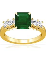 14K Yellow Gold Emerald Cut Emerald Ring With Sidestones