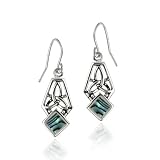 Sterling Silver Celtic Design and Abalone Linear French Wire Earrings