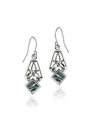 Sterling Silver Celtic Design and Abalone Linear French Wire Earrings