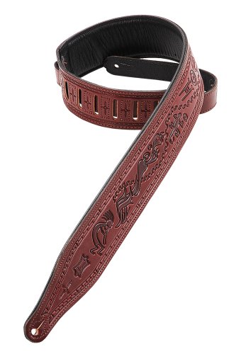 Levy's Leathers M17T03-BRG Carving Leather Tooled Guitar Strap,Burgundy