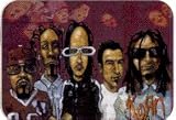 Korn - Drawing of Group with Maroon Background - Sticker / Decal